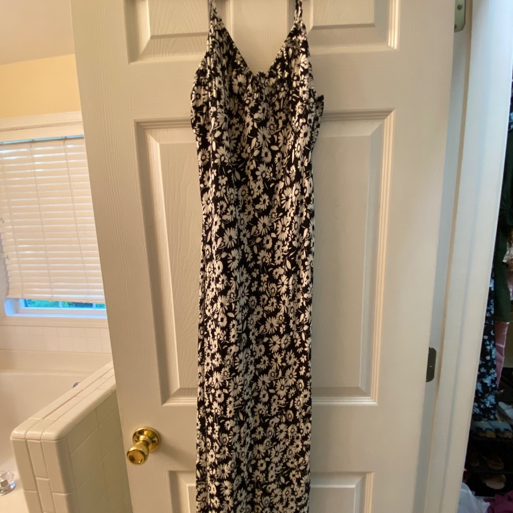Black and white floral midi dress